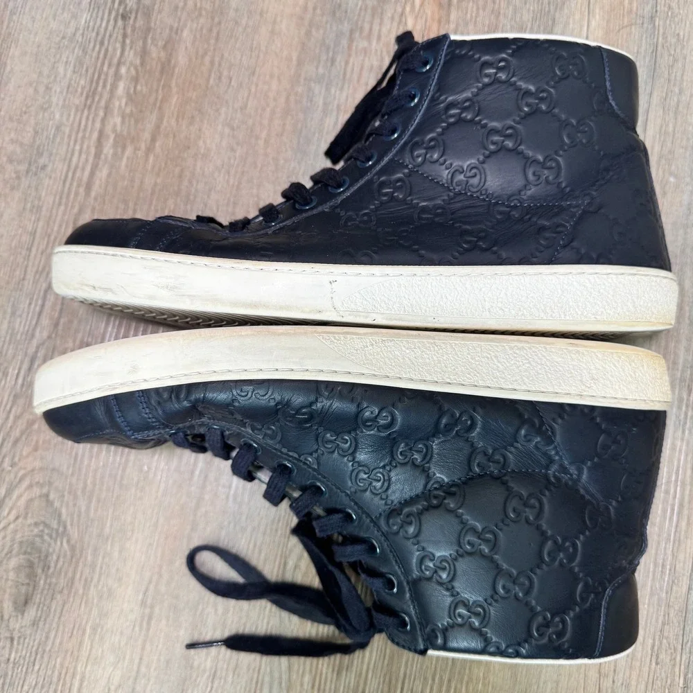 Gucci Black High-Top GG Embossed Leather Sneakers